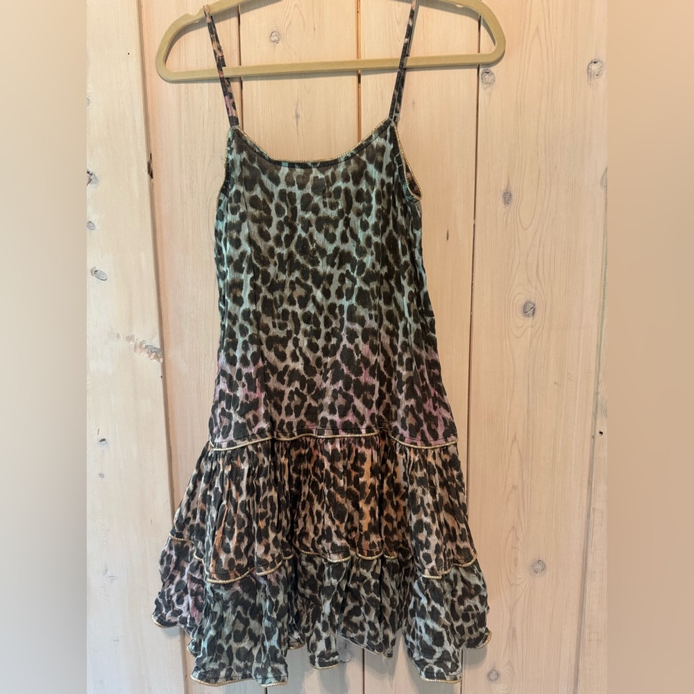Juliet Dunn Leopard Print Dress with Gold Accents